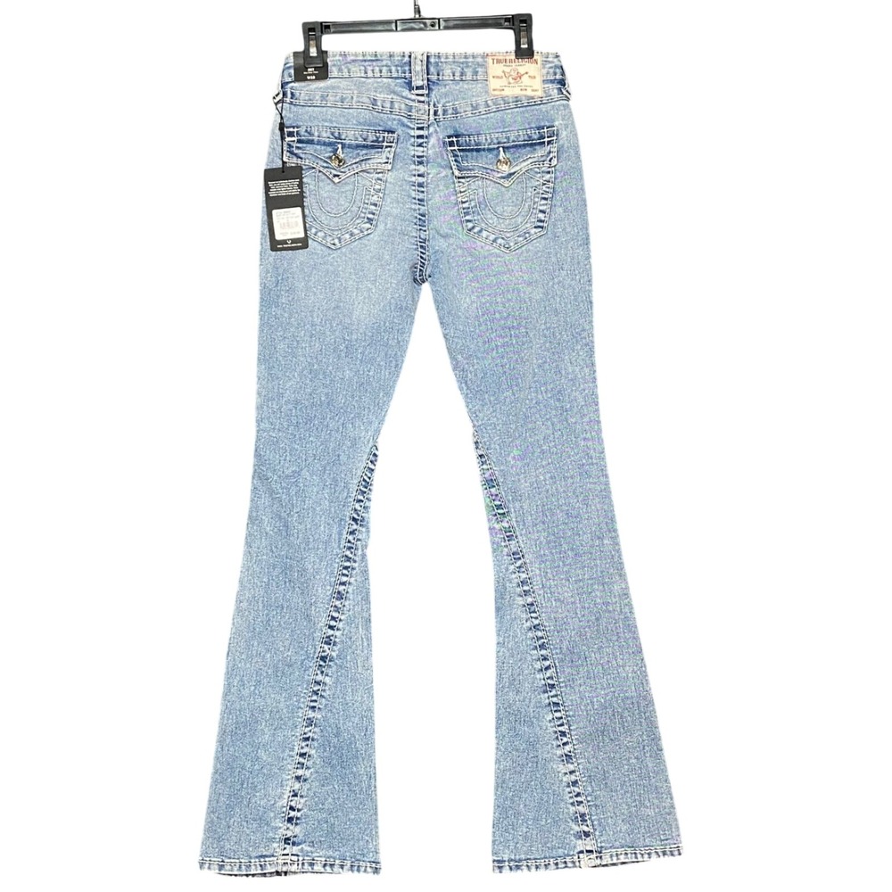 True Religion Joey Big T Mid Rise Flap Flare Jeans Light Gritty Wash Women's‎ 28